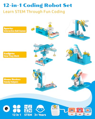 WhalesBot A3 12-in-1 STEM Blocks Coding Robot Kit for Kids, 61-Piece Educational Building Set with Interactive Storytelling, Ideal Toy Gift for Boys & Girls Ages 3-6 - style: WhalesBot A3 Coding Robot