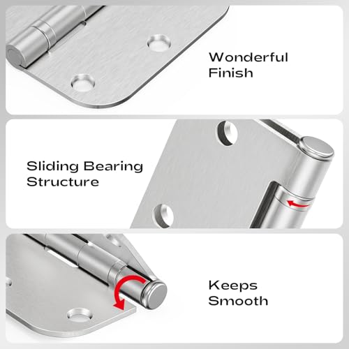 3 Pack Rounded Brushed Nickel Door Hinges 3.5" No-Squeak Ball Bearing - color: Satin Nickel Ball Bearing, size: 3 Pack