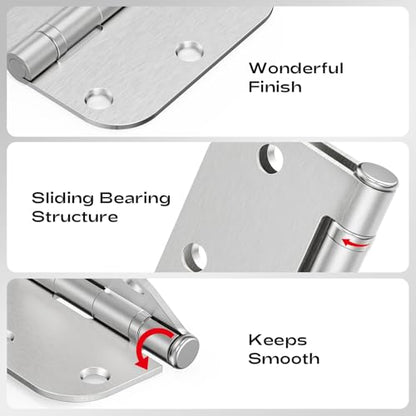 3 Pack Rounded Brushed Nickel Door Hinges 3.5" No-Squeak Ball Bearing - color: Satin Nickel Ball Bearing, size: 3 Pack