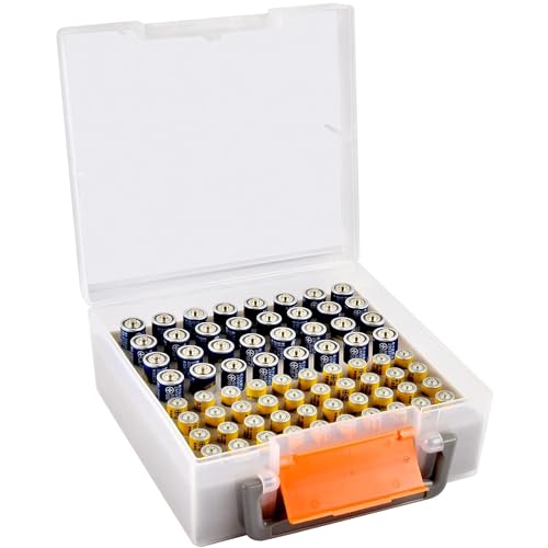 FULLCASE Battery Organizer Storage Case with Tester for AA AAA Batteries - color: Clear