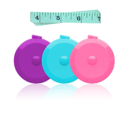 3 Pack Tape Measure Measuring Tape for Body Craft Weight Loss Measurements Retractable 60-inch 1.5 Meter, Small Push Button Dual Sided Tape Measure Body Measuring (Pink Purple Sky Blue)