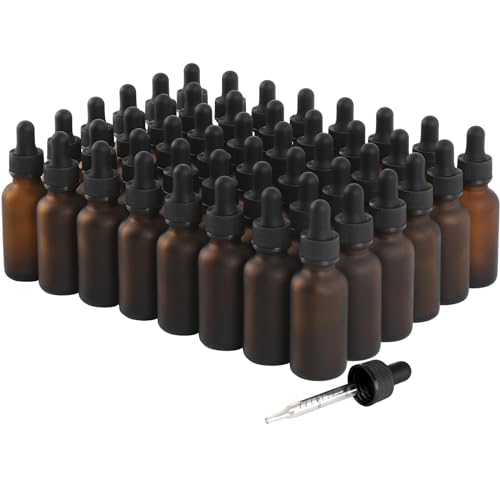 NOOEEISS 48 Pack,1oz Glass Dropper Bottle, Amber Tincture Bottles with Dropper, Pretty Finish for All Kinds of Liquids,Oil Bottles for Hair- Stronger Suction ideal for Leakproof Travel - color: Amber Frosted, size: 1oz-48Pack