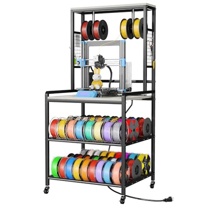 kepptory 3D Printer Stand with Power Outlet, Rolling Storage Cart w/Filament Spool Holder, Lockable Wheels Heavy Duty Rack for Ender 3 Ender 5 CR10 Desktop 3D Printers, Gray - color: Gray