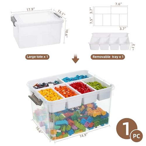Citylife 32QT Clear Craft Organizers and Storage Box with Removable Tray - size: 32 Qt- 1 Pack