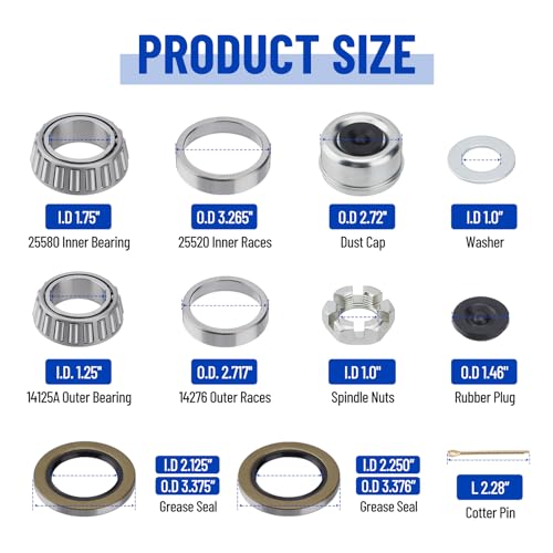 4 Sets 25580 14125A Boat Trailer Axles Bearing Kits - size: 25580 14125A-Set of 4