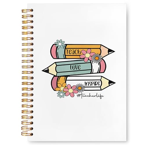 Teacher Gift Journal Notebook, Teacher Appreciation Gifts for Women, Retro Teach Love Inspire Notebooks for Note Taking, Hardcover Spiral Journal 5.5x8.3 Inch - color: Teacher