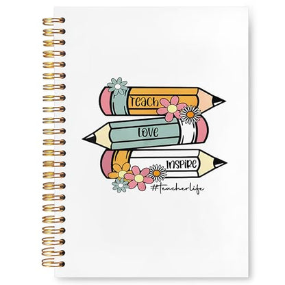 Teacher Gift Journal Notebook, Teacher Appreciation Gifts for Women, Retro Teach Love Inspire Notebooks for Note Taking, Hardcover Spiral Journal 5.5x8.3 Inch - color: Teacher