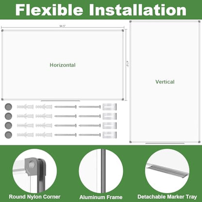 Lockways Dry Erase Board 96 x 48 Inch, Large Magnetic 4 x 8 White Board - color: Silver, size: 96"W x 48"H