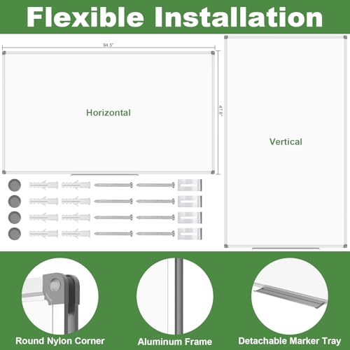 Lockways Dry Erase Board 96 x 48 Inch, Large Magnetic 4 x 8 White Board - color: Silver, size: 96"W x 48"H