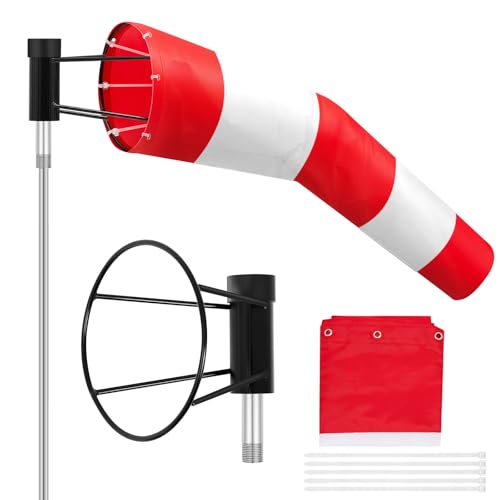 Threlaco 1 Set Heavy Duty Airport Windsock,8x36 Wind Socks,Red and White - color: Red and White, size: 8" X 36"