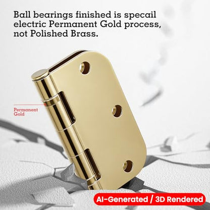 TDCHINGES Rounded Door Hinges Polished Brass 3.5 Inch 5/8" Lasting Mute - color: Polished Brass-Rounded, size: 3 Pack-Ball Bearing-lasting no squeak