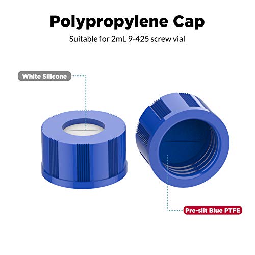 Membrane Solutions 2mL Autosampler Vials, 9-425 GC/HPLC Vials, 100 Pcs - size: Clear Vial & Pre-slit Blue PTFE septa