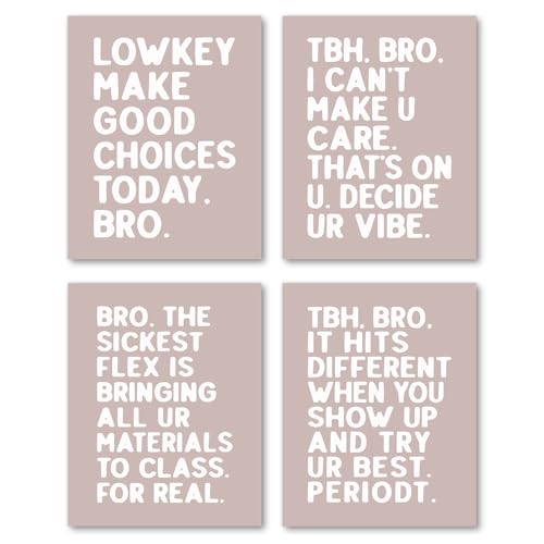 Hxlac Funny Classroom Wall Art Prints Set of 4, Classroom Posters for Middle High School, Classroom Wall Decor, Black and White Classroom Decor, Funny Classroom Posters, 8x10 Inch Unframed (Brown) - color: vibe_3, size: 8x10inch