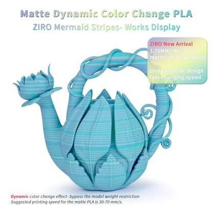 ZIRO Dynamic Color Change PLA, for 3D Printing, 1KG Spool, Mermaid Stripes - color: Mermaid Stripes (Matte)