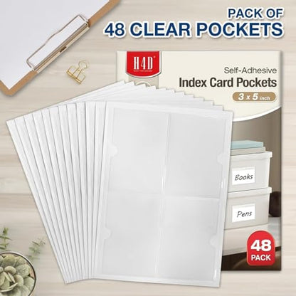 H4D 48 Pack labels for Storage Bins, 3" x 5" Plastic Clear Adhesive Pockets - size: 3" x 5", style: 48 Pack