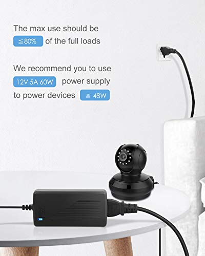 ALITOVE DC 12V 5A Power Supply Adapter 60W 12 Volt Transformer 5Amp 4A 3A - size: 5 Pack