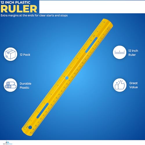 1InTheOffice Plastic Ruler 12 Inch, Metric Rulers with Inches and Centimeters, Office and School Rulers, Assorted Color, 6 Pack