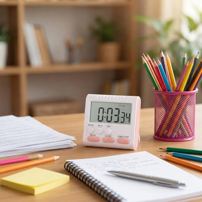 Mudder 3 Pack Digital Kitchen Timer for Cooking, Large Digits, 24 Hour Magnetic Backing Stand Kitchen Timers Clock for Classroom Kids Teachers, Loud Alarm and Large Screen (Pink) - color: Pink