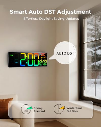 EASYERA 16.5" Large Digital Wall Clock with BT Sync, 11 RGB Lights - size: 15.98 inches