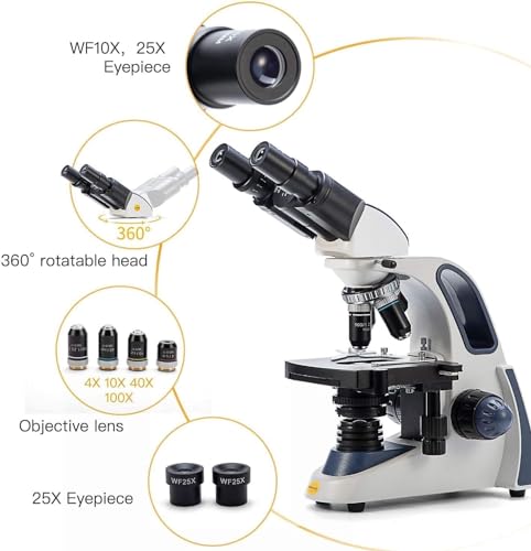 SWIFT SW380B Binocular Compound Microscope,40X-2500X with 2.0MP Camera,100pcs Microscope Slides,Microscope Kit for Students School Lab - style: B) w/ 2.0MP Camera+Phone Adapter