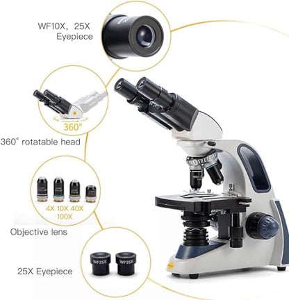 SWIFT SW380B Binocular Compound Microscope,40X-2500X with 2.0MP Camera,100pcs Microscope Slides,Microscope Kit for Students School Lab - style: B) w/ 2.0MP Camera+Phone Adapter