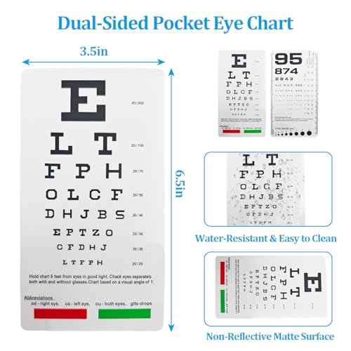 Pocket Eye Chart Dual Sided Snellen & Rosenbaum Vision Tester for Home, Office, School Use(1 Pack) - size: 1 Pack