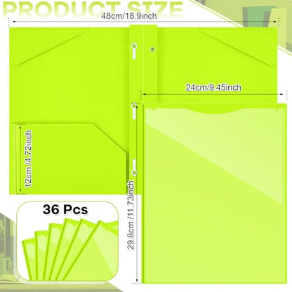 Henoyso 36 Pcs Plastic Folder with Clear Front Pocket, Fluorescent Green - color: Fluorescent Green