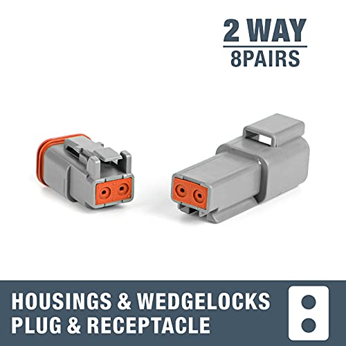 IWISS 2 Pin Way Deutsch DT Gray Connector Assortment(8 Pairs), Size 16 Stamped Contacts, Auto Electrical Wiring Connectors - size: 2PIN(8 Pair)