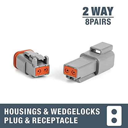 IWISS 2 Pin Way Deutsch DT Gray Connector Assortment(8 Pairs), Size 16 Stamped Contacts, Auto Electrical Wiring Connectors - size: 2PIN(8 Pair)