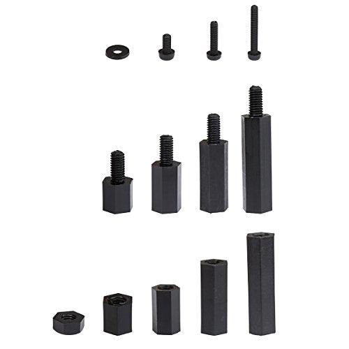 LitOrange 320PCS M2 Male Female Nylon Hex Spacer Standoff Screw Nut Assorted Assortment Kit (Black)