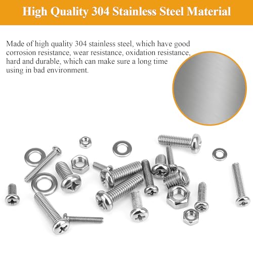 815 Pieces M3 M4 M5 M6 Phillips Pan Head Machine Screws Nuts Washers Assortment Kit, Metric Machine Screw Assortment, 304 Stainless Steel, Fully Threaded - size: M3M4M5M6 (815 Pieces), style: Phillips Pan Head