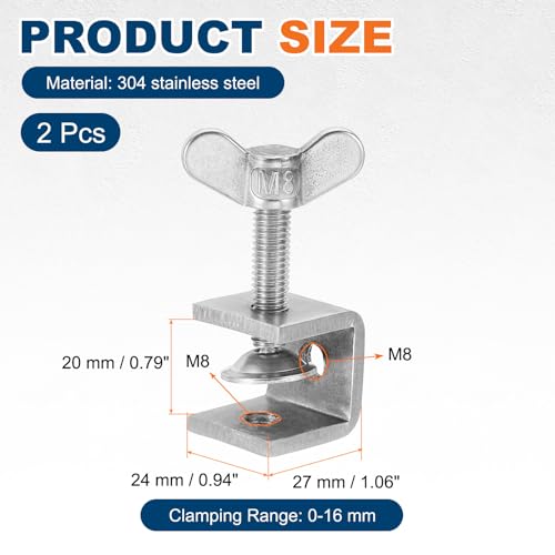 HARFINGTON 2Pcs 304 Stainless Steel C Clamps 20mm Square Mini Tiger Clamp - size: 20mm