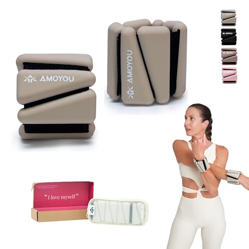 Wrist & Ankle Weights for Women – 2 lb Total, 1 lb Each | Weighted Bangles - color: Beige