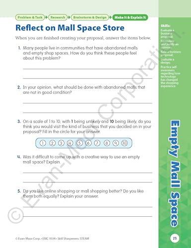 Evan-Moor Skill Sharpeners STEAM Workbook, Grade 4, Science, Technology, Engineering, Art, Math, Hands On Activities, Helping Others, Collaboration, Solve Real World Problems, Puzzles, Homeschool