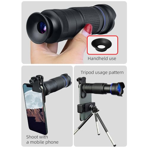 Andoer 36X Telephoto Lens Kit with Mini Tripod, Phone Clip, Holder, Lens Bag, Cleaning Cloth for Hiking, Camping, Wildlife Observation, Moon, Sports, Game, Concert Watching - color: Blue
