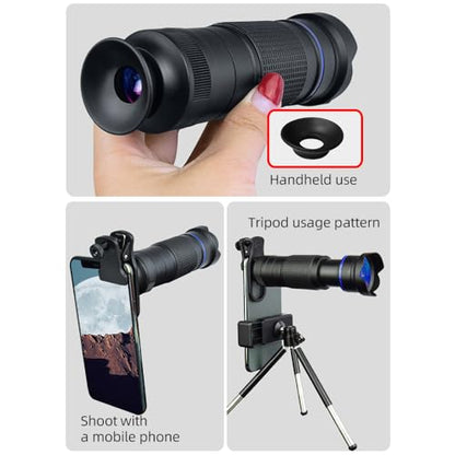 Andoer 36X Telephoto Lens Kit with Mini Tripod, Phone Clip, Holder, Lens Bag, Cleaning Cloth for Hiking, Camping, Wildlife Observation, Moon, Sports, Game, Concert Watching - color: Blue