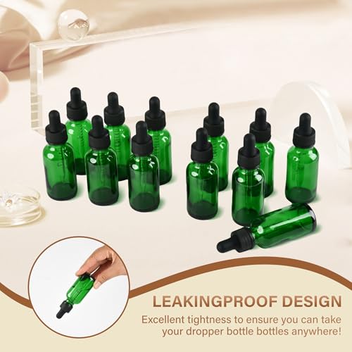 NOOEEISS 12 Pcs, 1oz Dropper Bottle, Green Glass Eye Dropper Bottle,Tincture Bottles with Dropper, Leak-Proof Design, Stronger Suction, for All Kinds of Mixed Liquids - color: Green, size: 1oz-12Pack