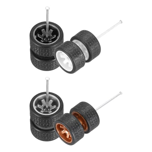 MECCANIXITY 4 Set 1/64 Wheels and Tires Set, Real Riders Rims Includes Axles for RC Diecast Car DIY Model, Silver Bronze White Black Rims - color: Silver Bronze White Black Rims