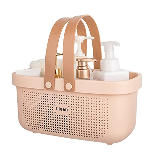 JiatuA Plastic Storage Basket with Handle Portable Shower Caddy Tote Organizer Basket Bin for Bathroom Kitchen Dorm Room Bedroom, Pink - color: Pink, size: Large
