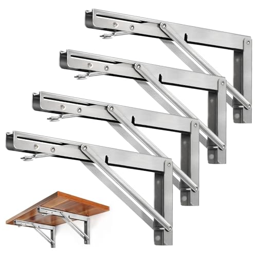 Storystore Folding Shelf Brackets - 16 Inch Heavy Duty Stainless Steel Collapsible Shelf Bracket for Bench Table, Space Saving DIY Bracket (4PCS) - size: 16 Inch 4PCS