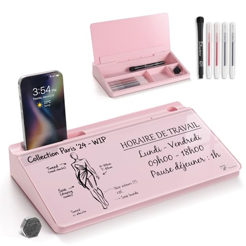 TOWON Compact Glass Desktop Whiteboard with Storage 12x7 in, Pink - color: Pink