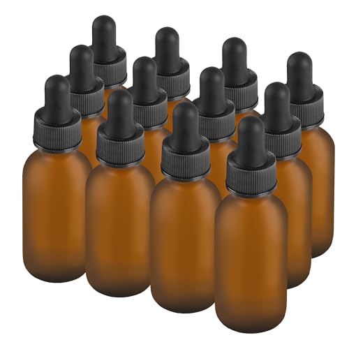 NOOEEISS 12 Pcs, 1oz Dropper Bottle, Amber Glass Eye Dropper Bottle, Tincture Bottles with Dropper, Pretty Finish, Leak-Proof Design, Stronger Suction for All Kinds of Mixed Liquids - color: Amber Frosted, size: 1oz-12Pack