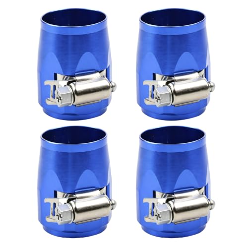 Aluminum Hose End Finisher Clamp, Universal Fit, Red Chrome Finish, 4pcs Set for Stainless Steel and Rubber Hoses, Model (Blue, 14AN) - color: Blue, size: 14AN
