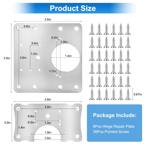 6Pcs Cabinet Hinge Repair Plate, Stainless Steel Hinges Fixing Plates Kit