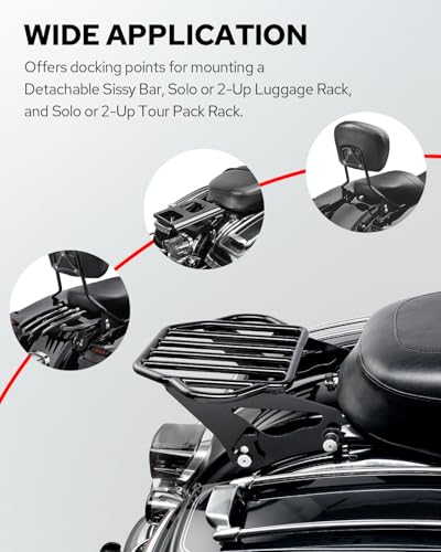 Benlari 4 Point Docking Hardware Kits, Quick Release Sissy Bar Luggage Rack Docking Motorcycle Fit For Harley Touring Street Glide Electra Glide Road Glide Road King 2009-2024 Chrome - color: Chrome