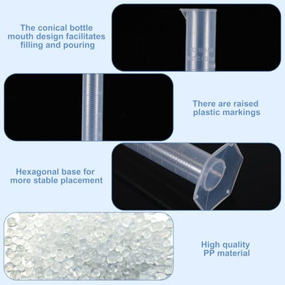 Plastic Graduated Measuring Cylinder Set with Hexagonal Base, 4 Sizes 100ml 50ml 25ml 10ml Plastic Lab Cylinders Transparent Laboratory Test Tubes for Science Experiments