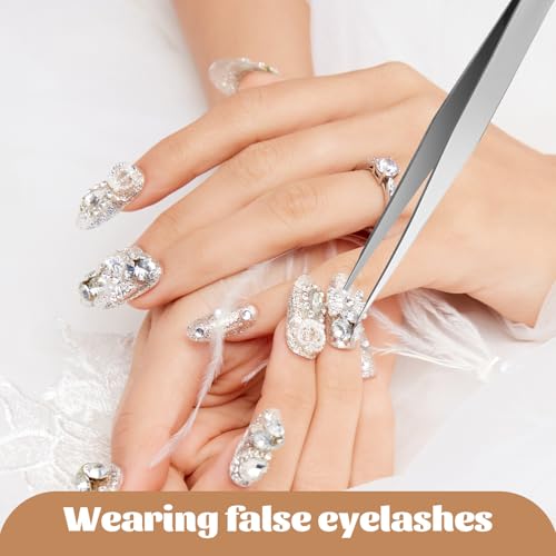 3 PCS Fine Tip Tweezers, Straight Precision Pointed Tweezers for Crafting Stainless Steel Eyelash Tweezer Needle Nose Tweezer for Craft Eyelash Extensions Blackhead Hair Eyebrow Removal Jewelry-Making