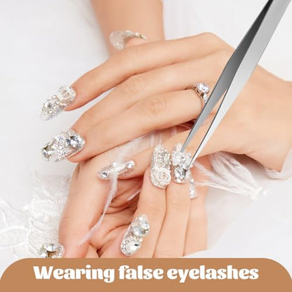 3 PCS Fine Tip Tweezers, Straight Precision Pointed Tweezers for Crafting Stainless Steel Eyelash Tweezer Needle Nose Tweezer for Craft Eyelash Extensions Blackhead Hair Eyebrow Removal Jewelry-Making