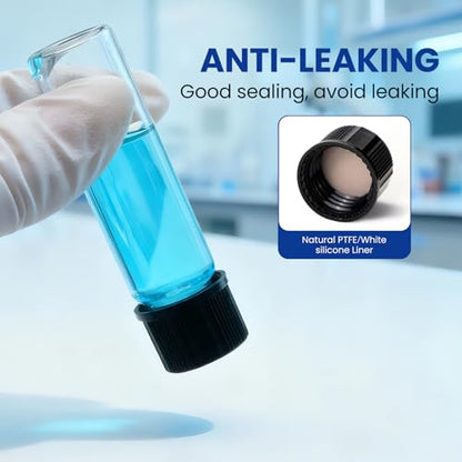 144PCS 2 Dram Clear Borosilicate Glass Liquid Sample Vials with Screw Caps - size: 2 dram