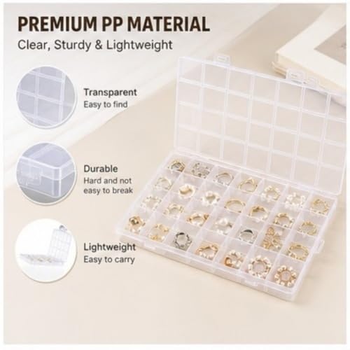 24Grid Clear Plastic Organizer Box Mini Bead Storage Craft Supply Container - color: White